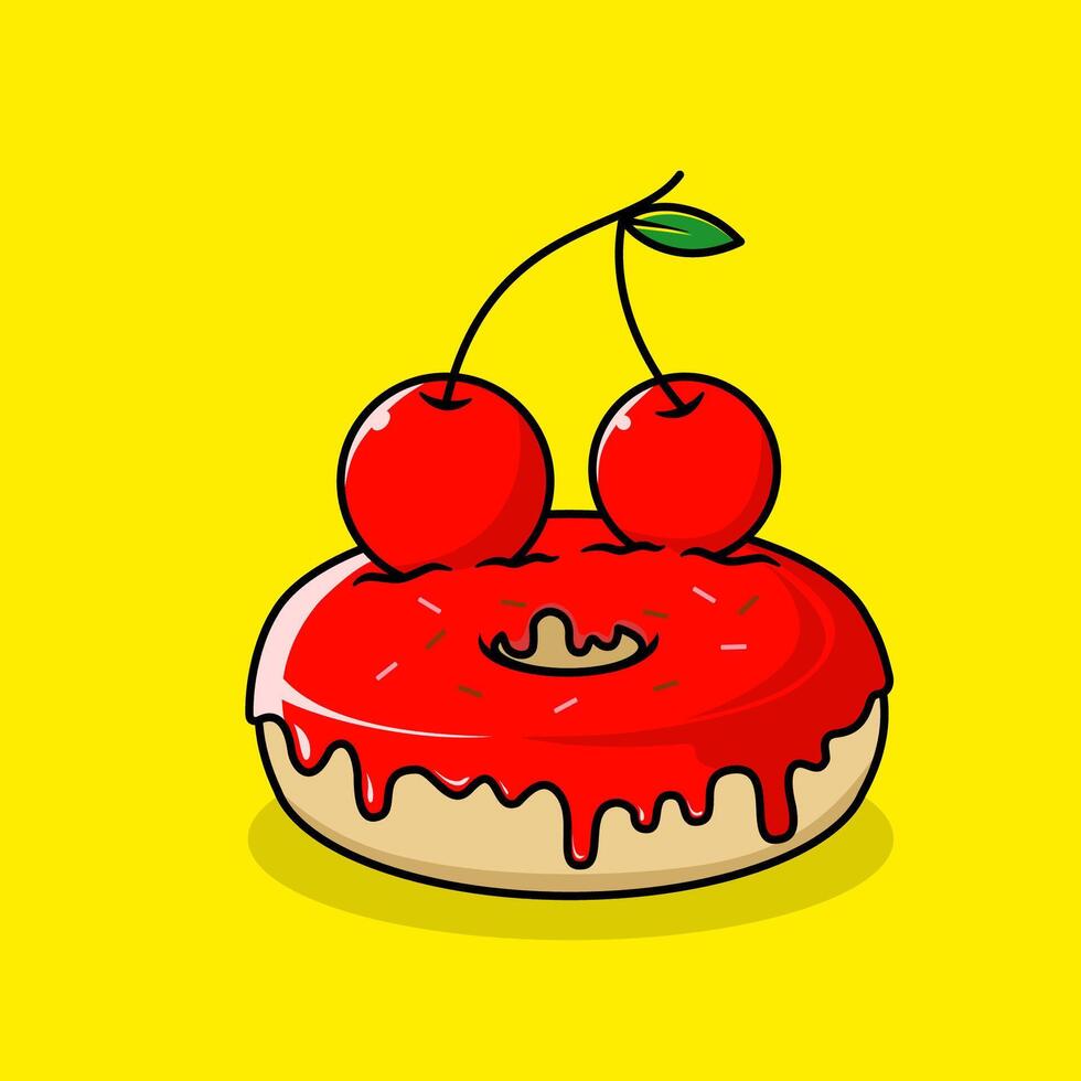 donut with cherry flavor. donut and fruit combination icon. Food and drink concept icon isolated in flat cartoon style vector
