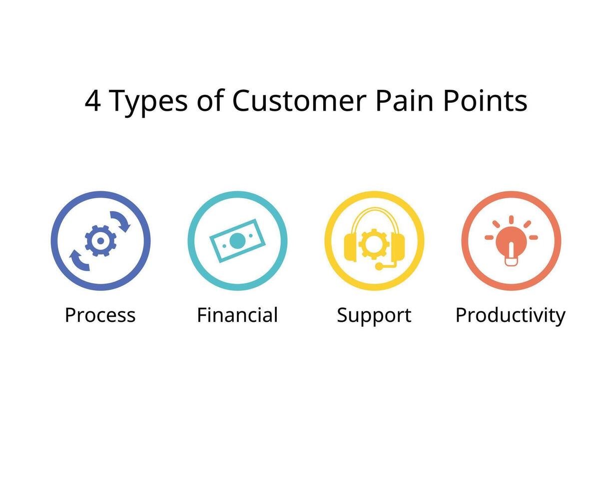 type of Customer Pain Points from process, financial, support, productivity vector