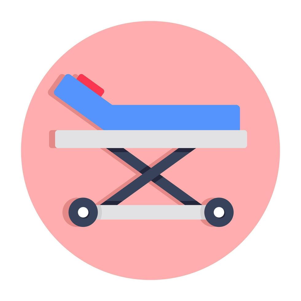 Patient bed icon, flat design of stretcher vector