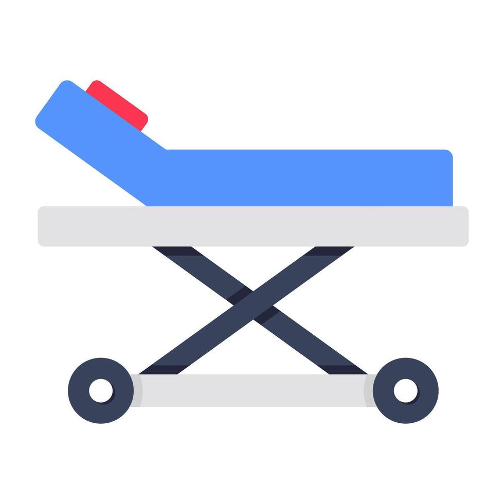 Patient bed icon, flat design of stretcher vector