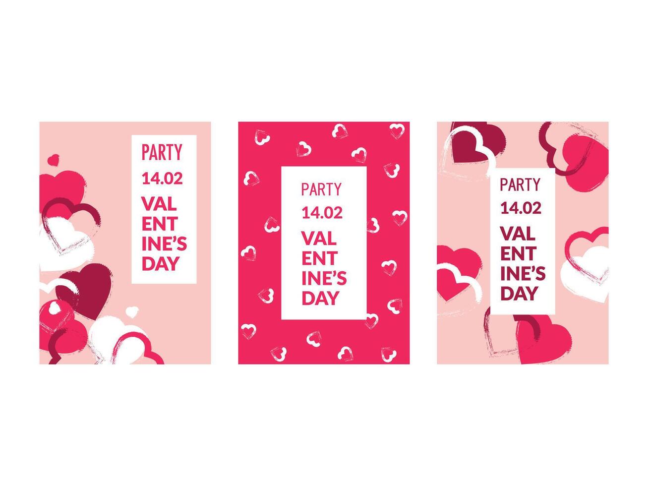 Bright invitations for a Valentine's Day party. Design with bright hearts and typography in pink tones. vector