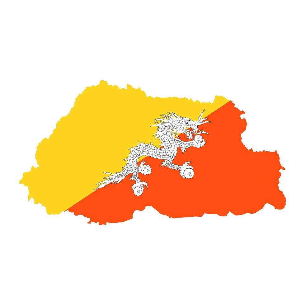 Bhutan map silhouette with flag. vector