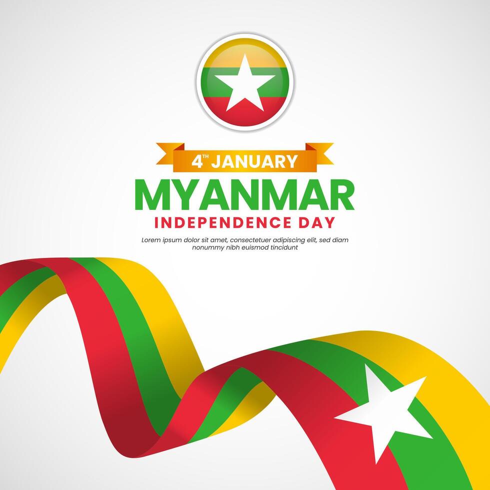 Myanmar independence day square banner background for national celebration with ribbon flag vector