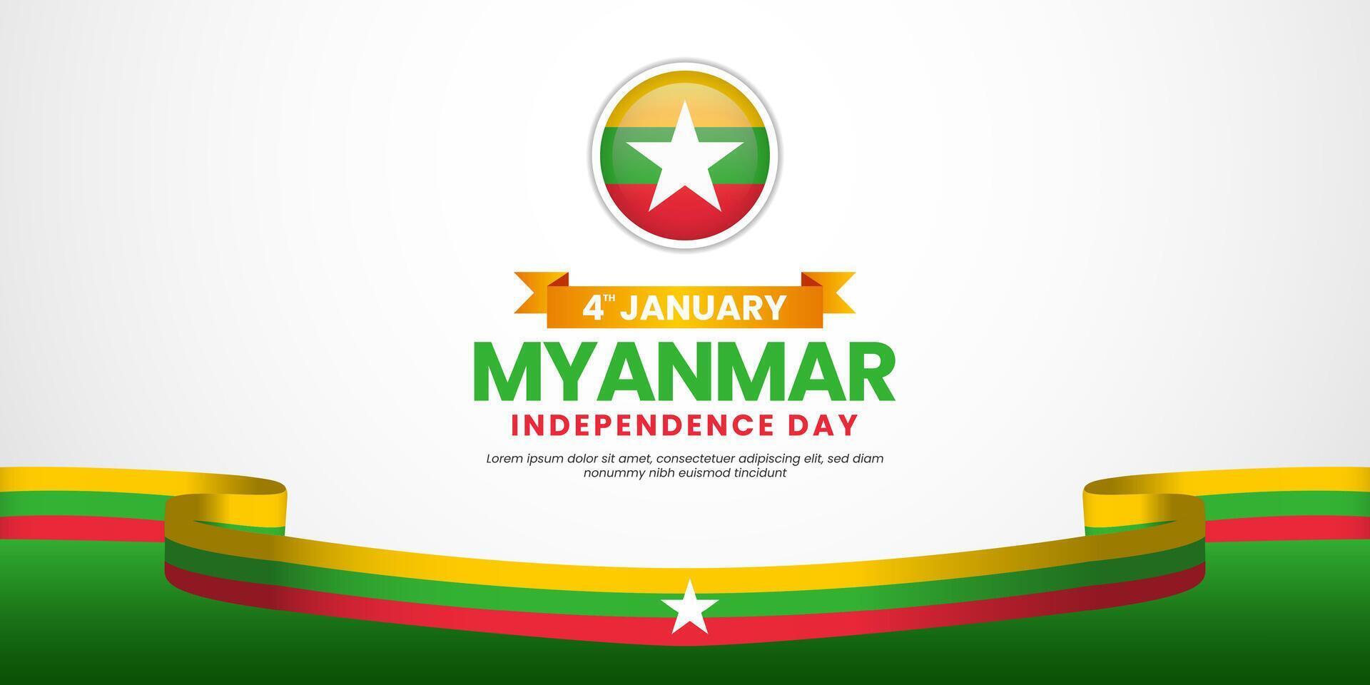 Myanmar independence day Waving RIbbon Flag background design with blank space area vector