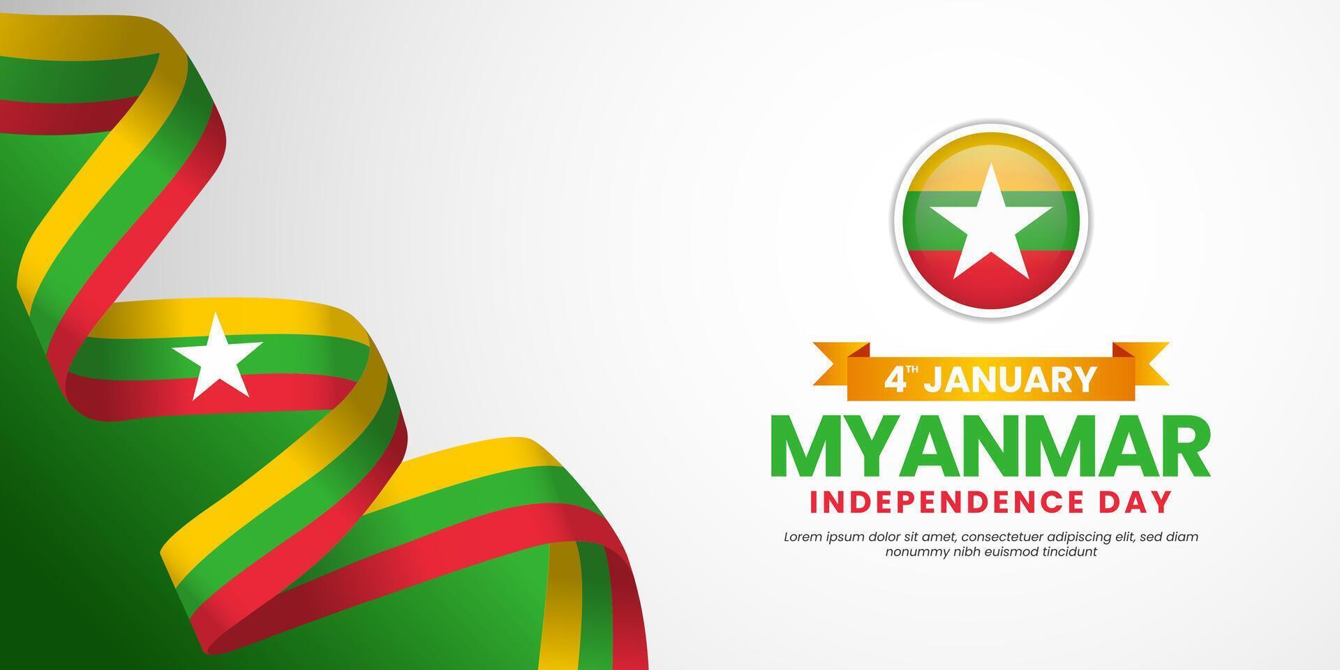 Myanmar independence day Waving RIbbon Flag background design with blank space area vector