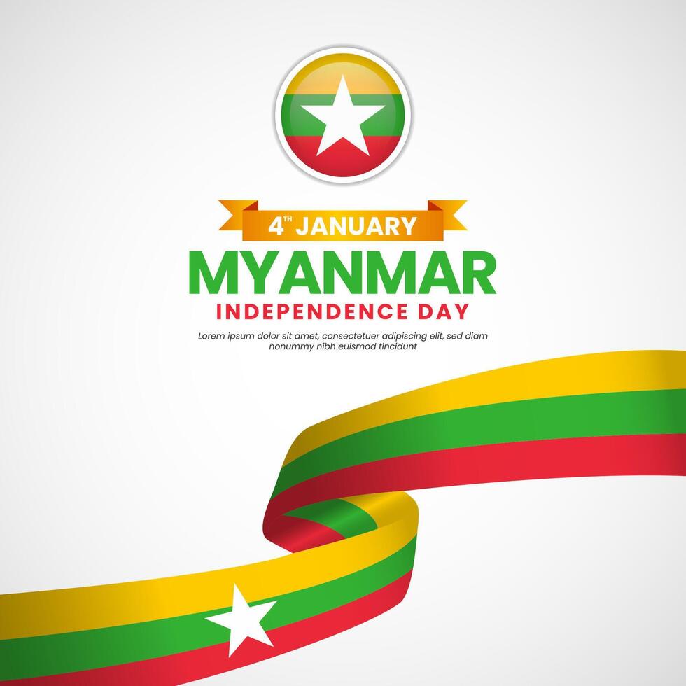 Myanmar independence day square banner background for national celebration with ribbon flag vector