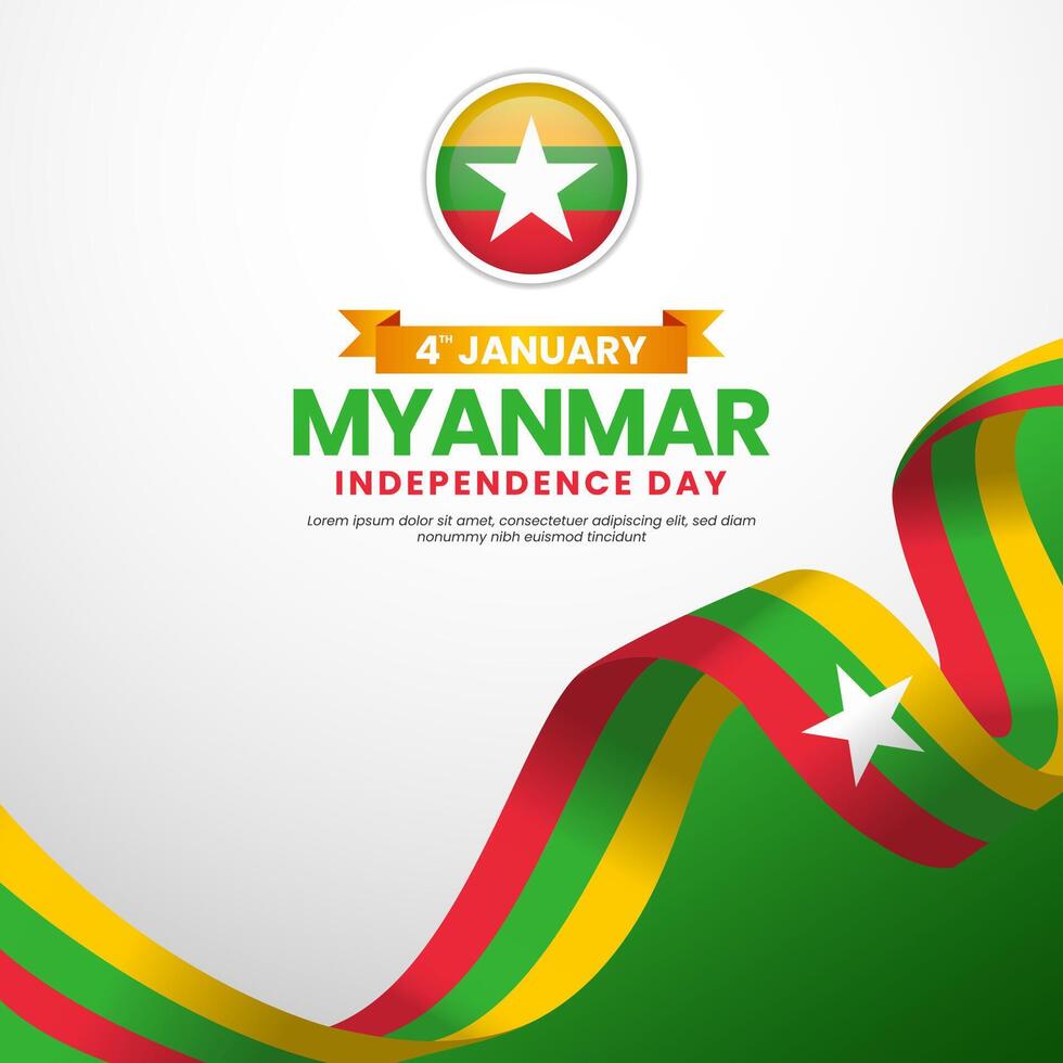 Myanmar independence day square banner background for national celebration with ribbon flag vector