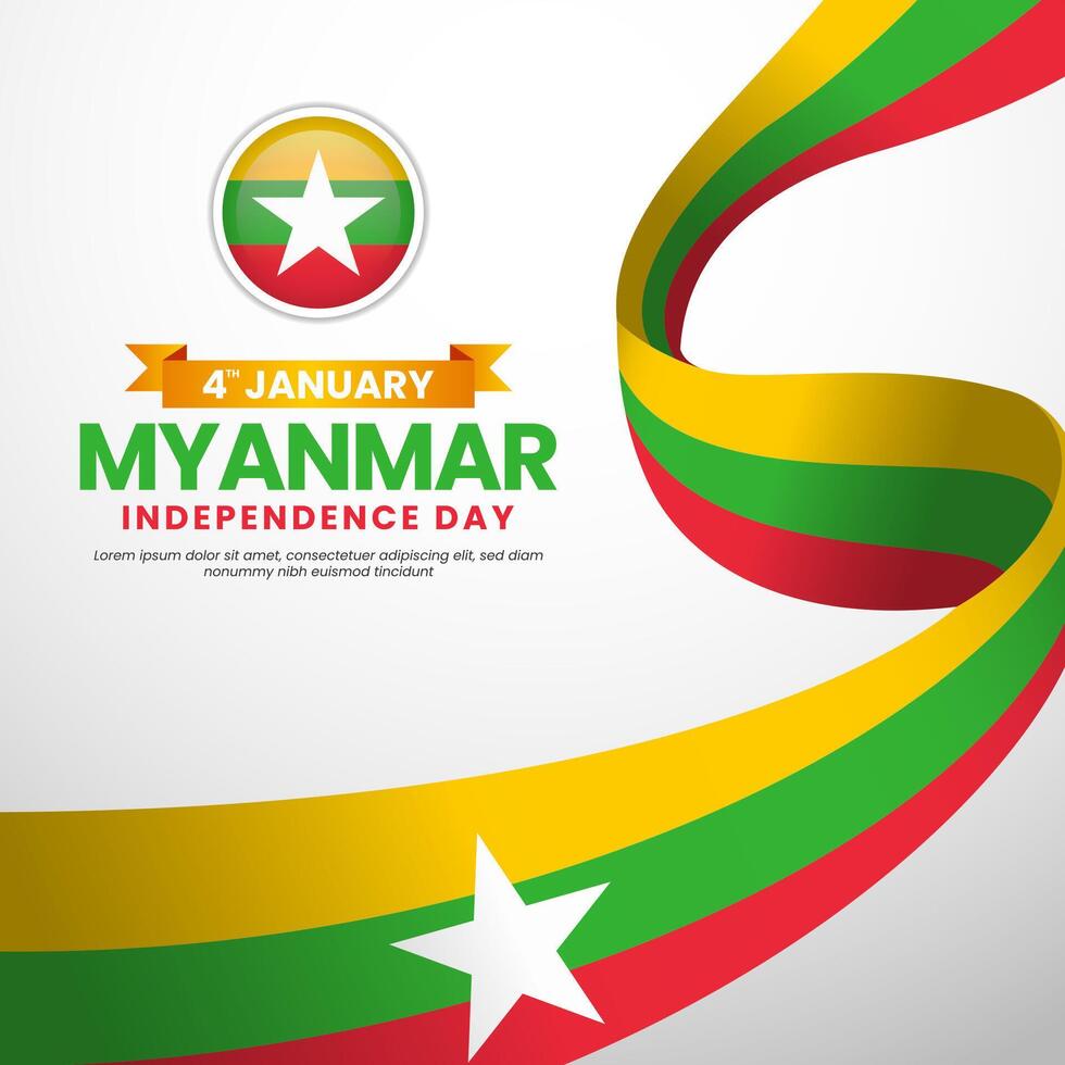 Myanmar independence day square banner background for national celebration with ribbon flag vector