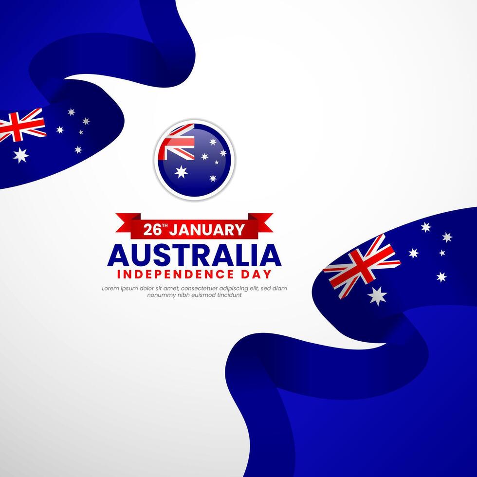 Australia day waving ribbon flag square banner background design for independence day vector