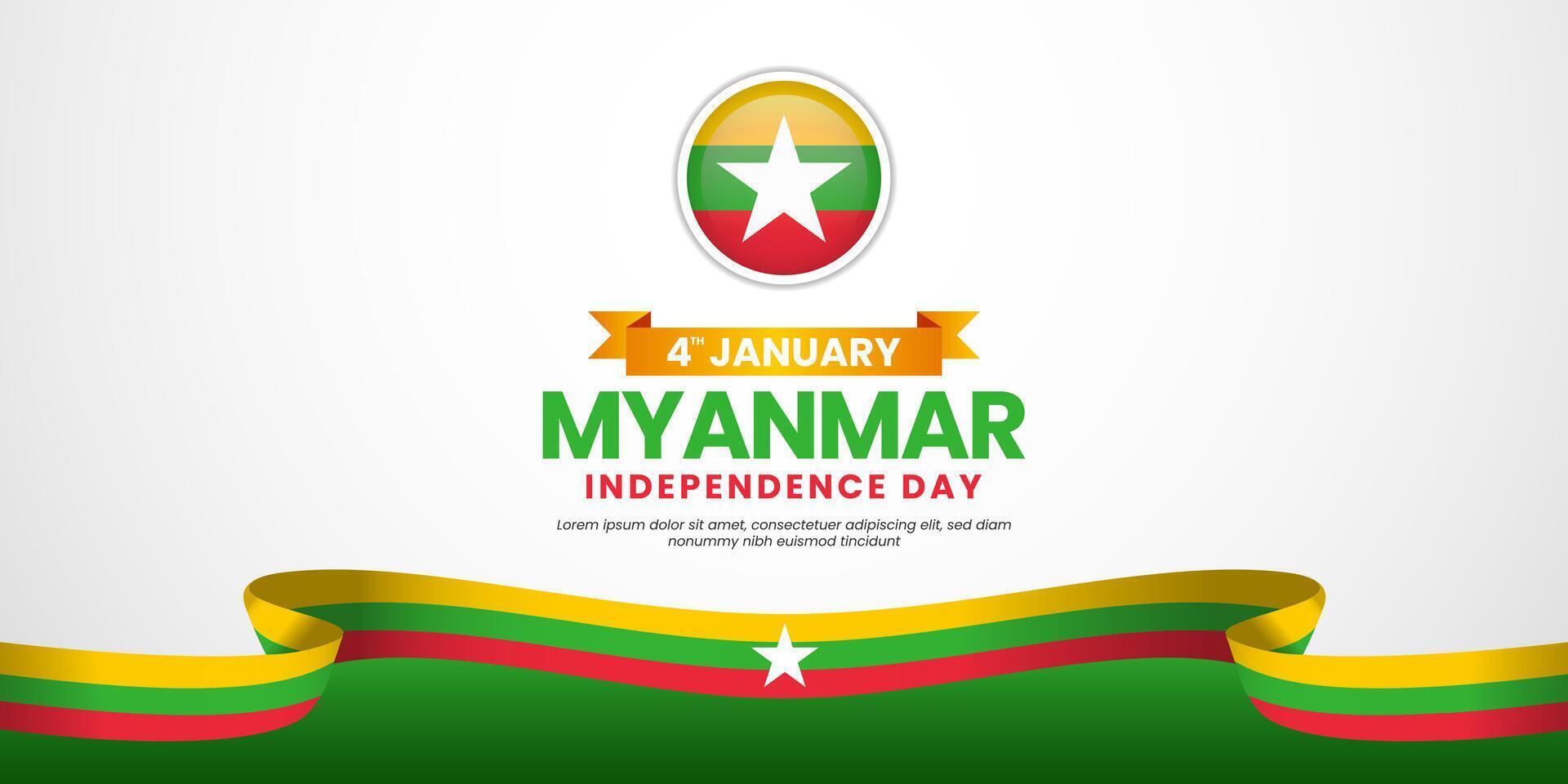 Myanmar independence day Waving RIbbon Flag background design with blank space area vector