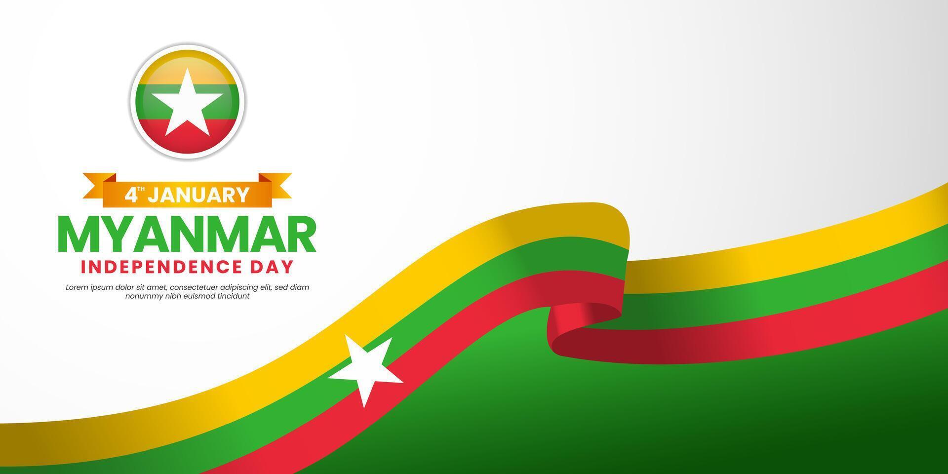 Myanmar independence day Waving RIbbon Flag background design with blank space area vector