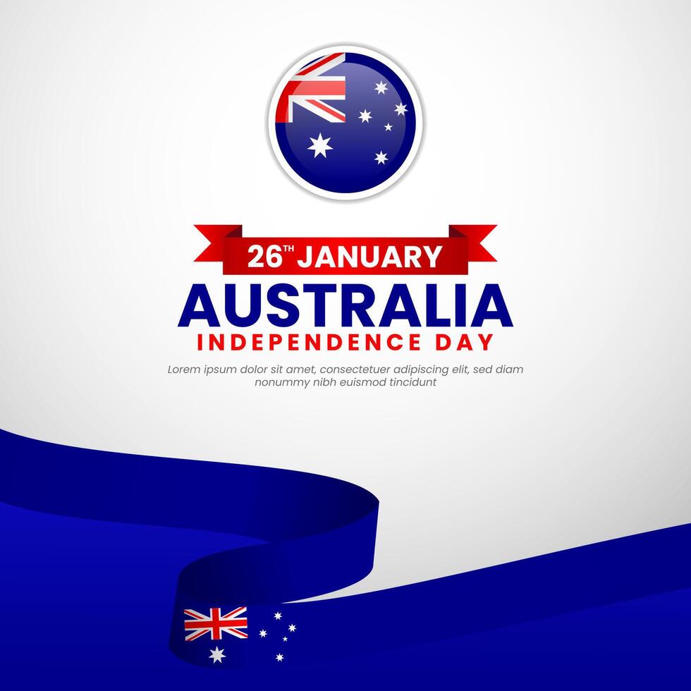 Australia day waving ribbon flag square banner background design for independence day vector