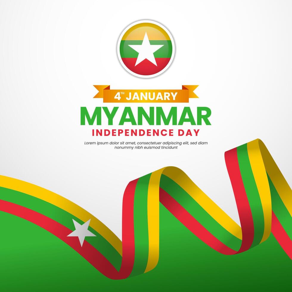 Myanmar independence day square banner background for national celebration with ribbon flag vector