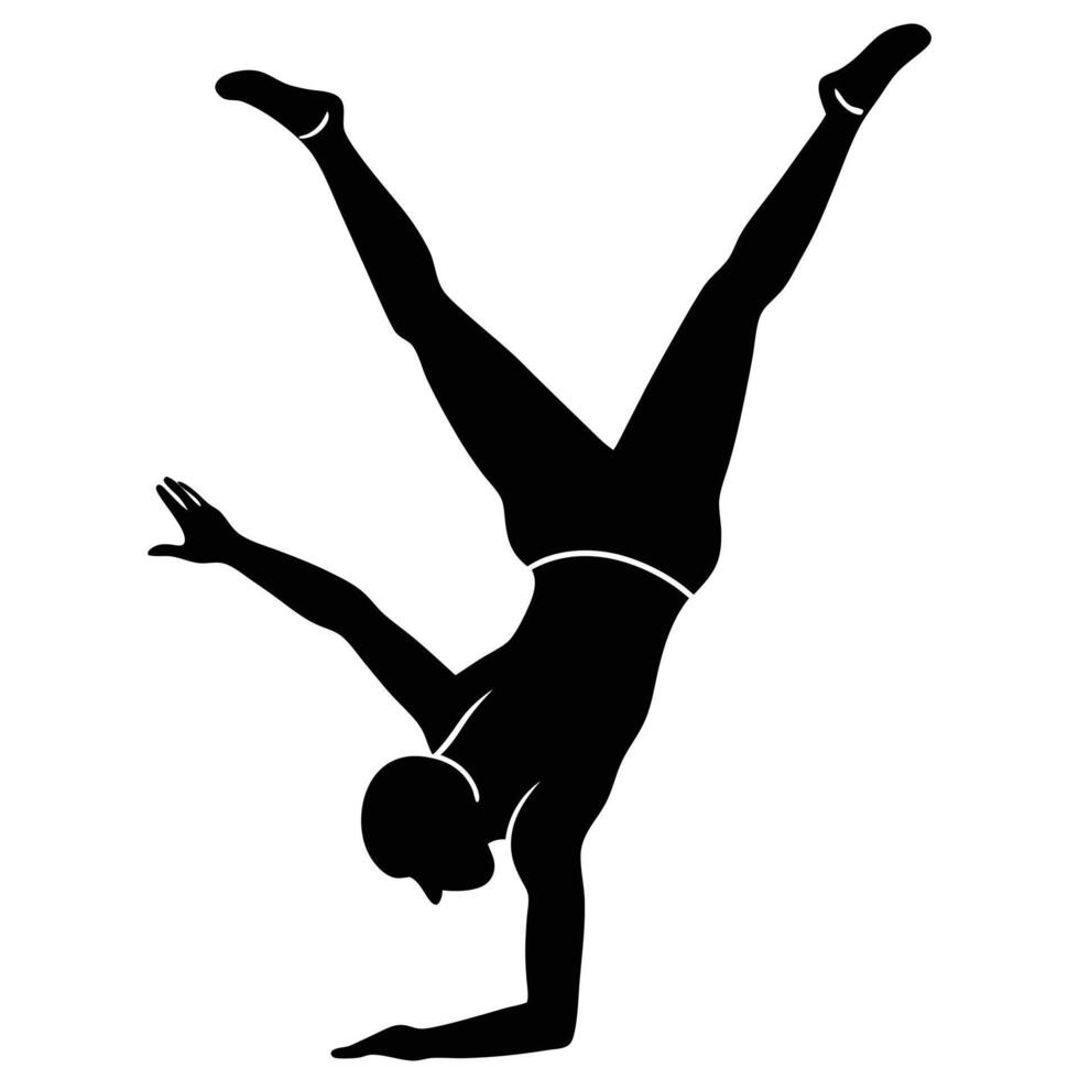 Handstand Pose Silhouette on White Background vector