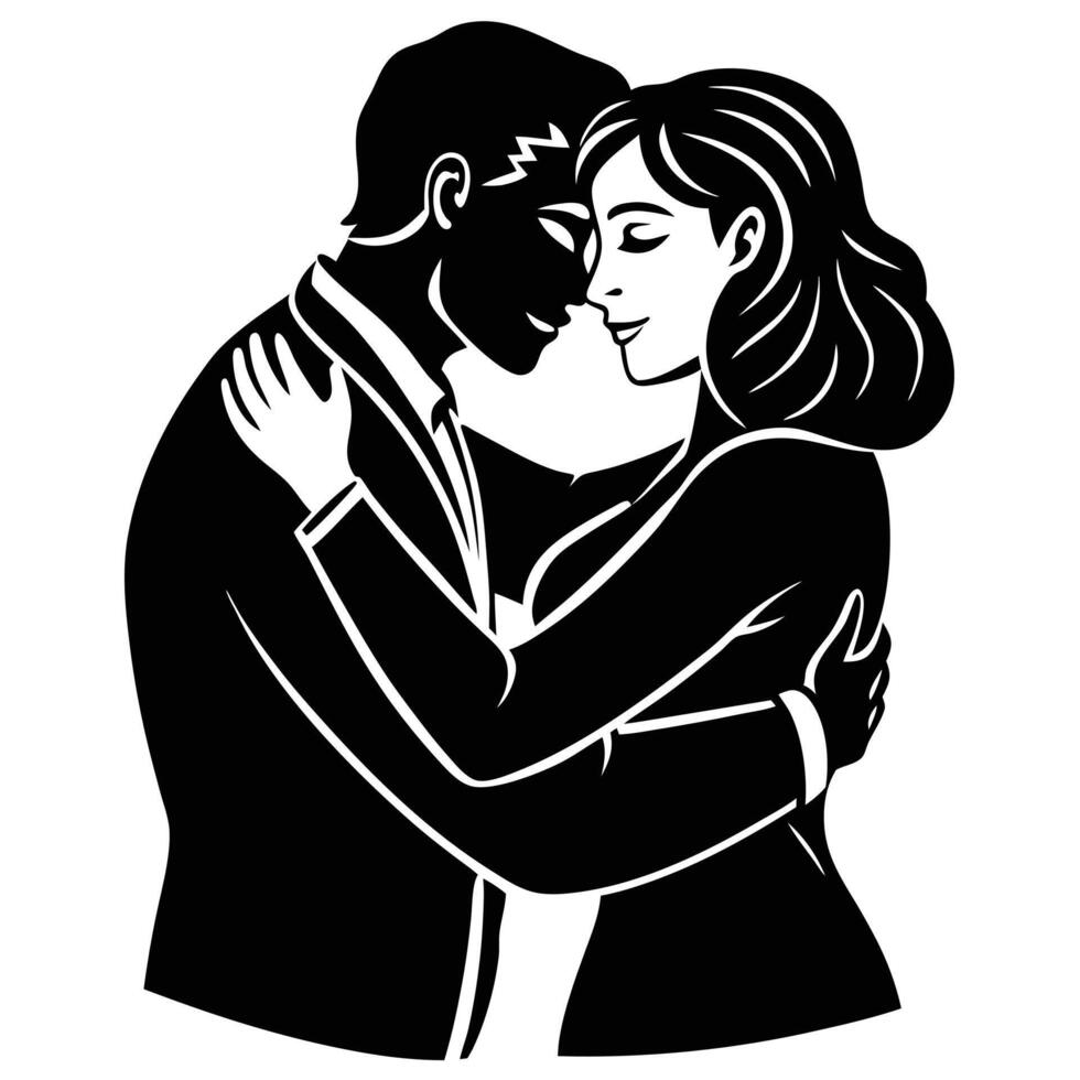 Close Embrace Silhouette on White Background vector