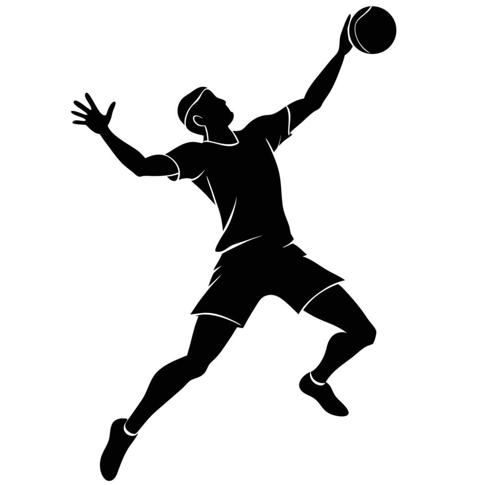 Player Spiking Silhouette on White Background vector