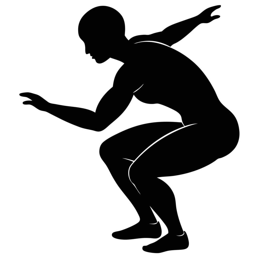 Bodyweight Squat Silhouette on White Background vector