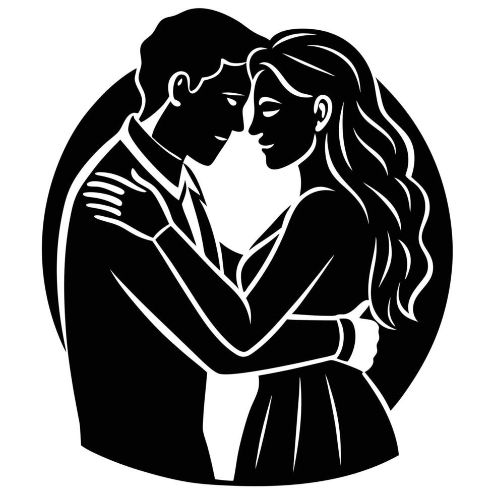 Close Embrace Silhouette on White Background vector