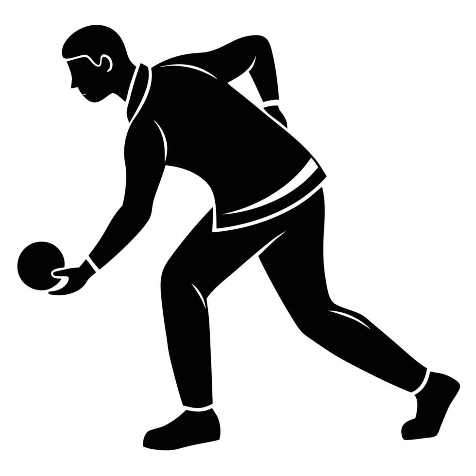 Lawn Bowling Player Silhouette on White Background vector