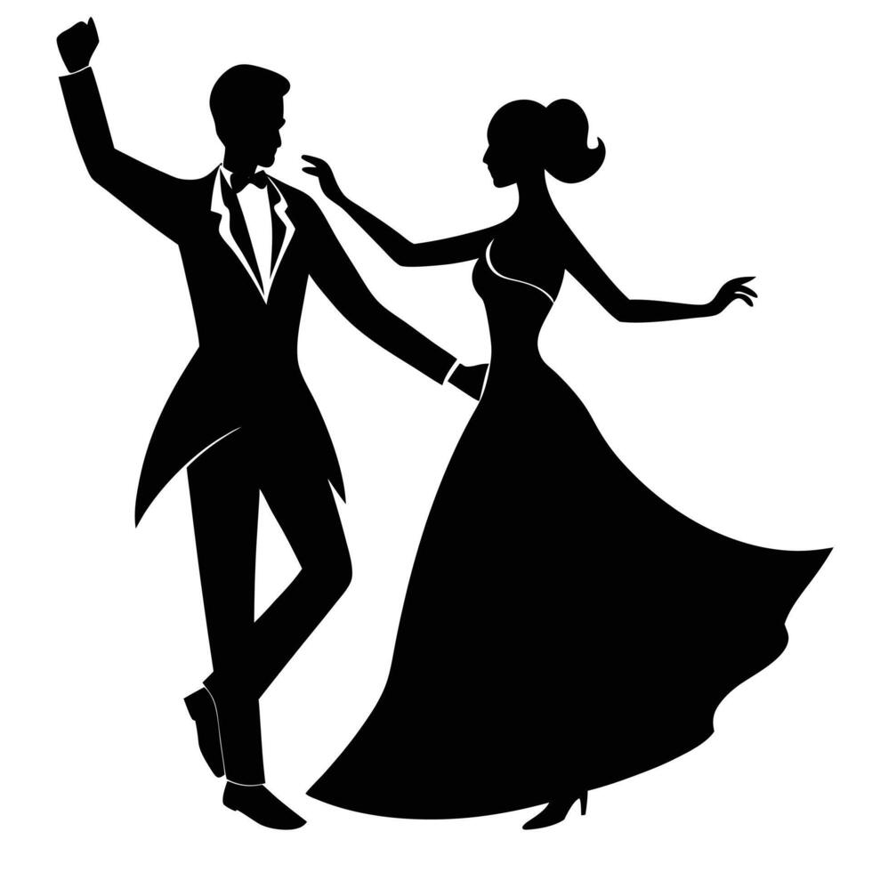Bride and Groom Dancing Silhouette on White Background vector