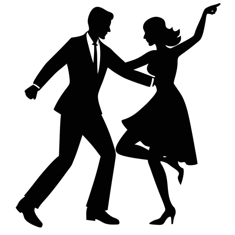 Swing Dance Couple Silhouette on White Background vector