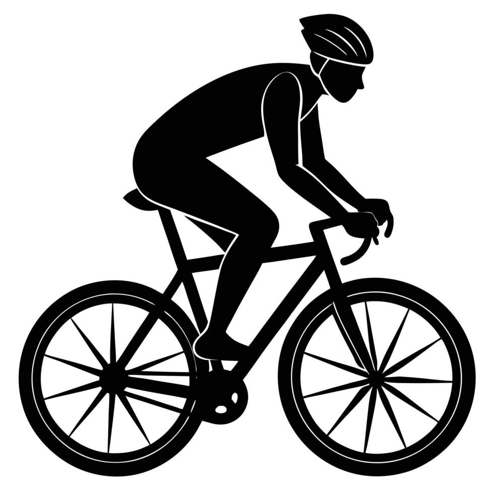 Cyclist Pose Silhouette on White Background vector