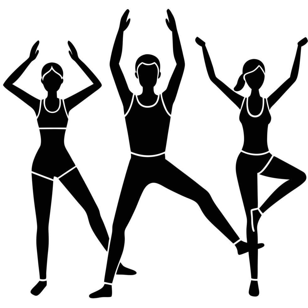 Aerobics Class Silhouette on White Background vector
