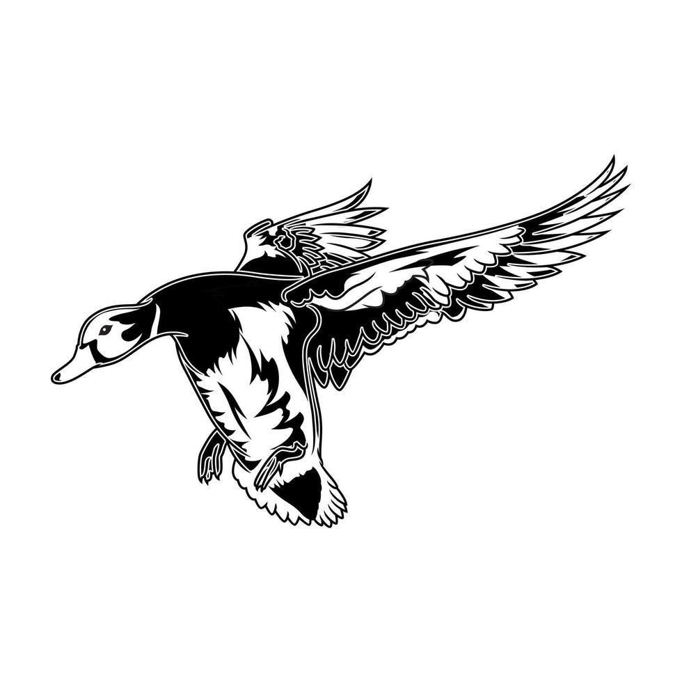 mallard duck flying with neck stretched forward hunting logo illustration vector