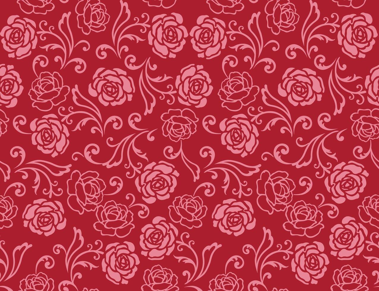 Seamless Valentine Roses Pattern On Red Background vector