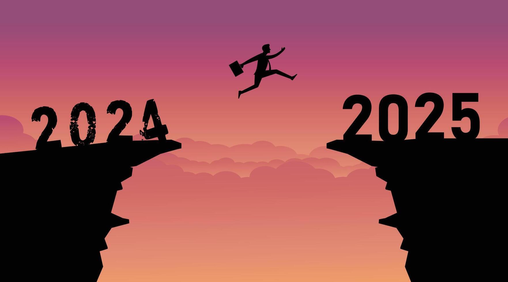 Businessman jumps between 2024 and 2025 years vector