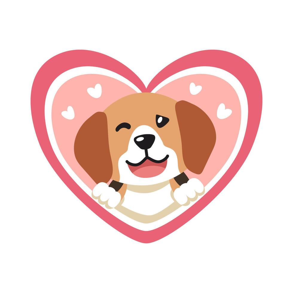 cartoon valentine cute beagle dog with big heart vector