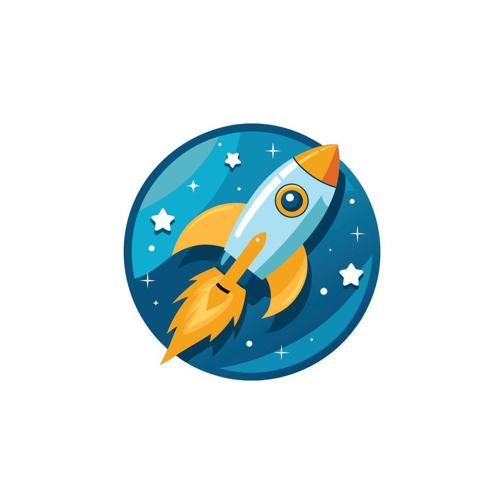 Rocket Flying In Space Cartoon Icon Illustration. Science Technology Icon Concept Isolated vector