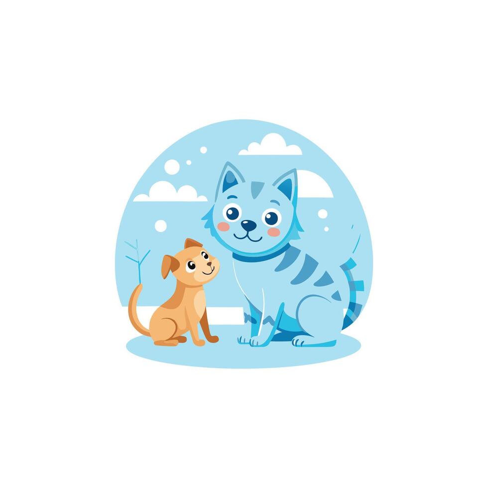 Cute Cat Playing With Dog Cartoon Icon Illustration Animal Nature Icon Concept Isolated Flat vector