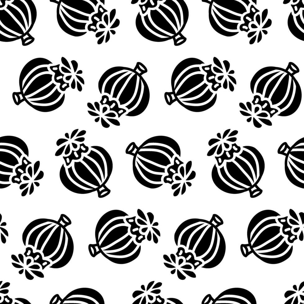 pattern is in the form of a silhouette of poppy pods. Sweet, the food. Hand-drawn. illustration of dried poppy flowers and pods on a white. spices, seasonings for sweet dishes. Baking additives vector