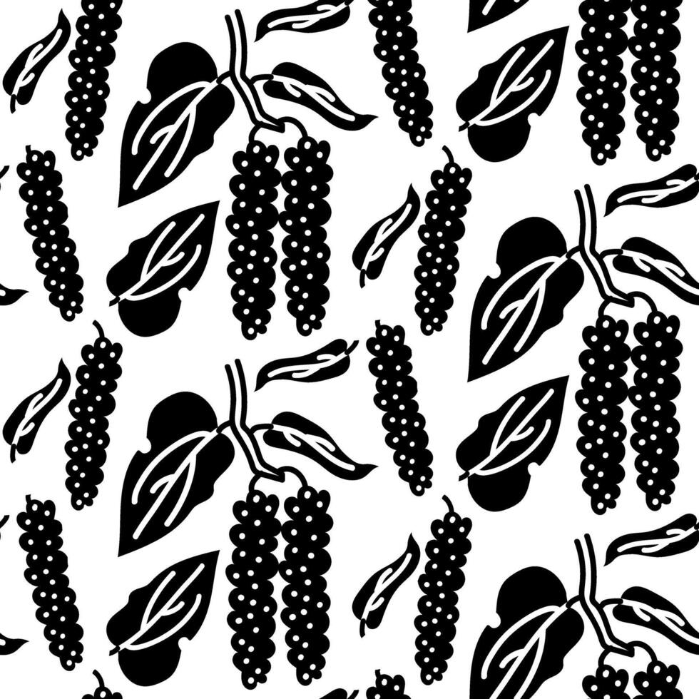 silhouette pattern is a branch with a round black pepper. Food, hand-drawn. illustration of a blooming pepper on a white background. spices, seasonings for the spice of dishes. Food additives vector