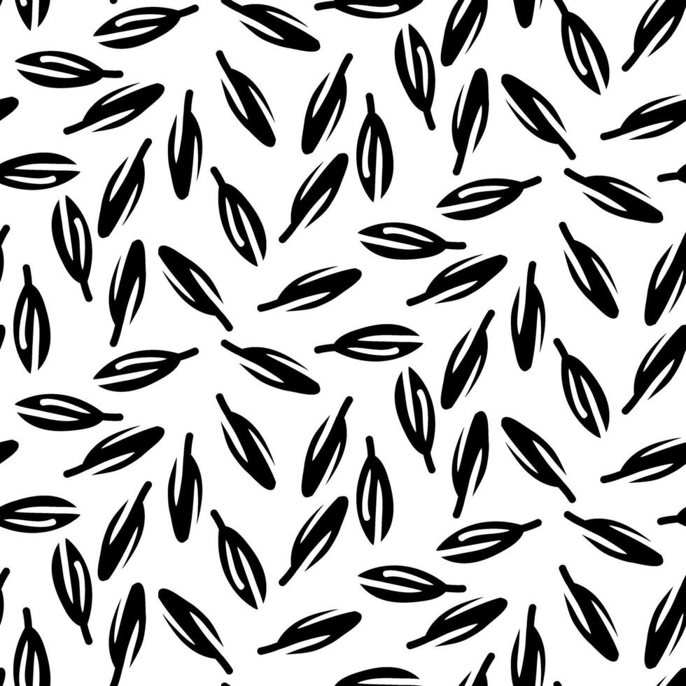 The cumin seed pattern. Big-ass. Culinary herbs and spices, hand-drawn. Seamless grass is chaotic. A black outline on a white background. illustration. Seasonings, spices, food additives vector