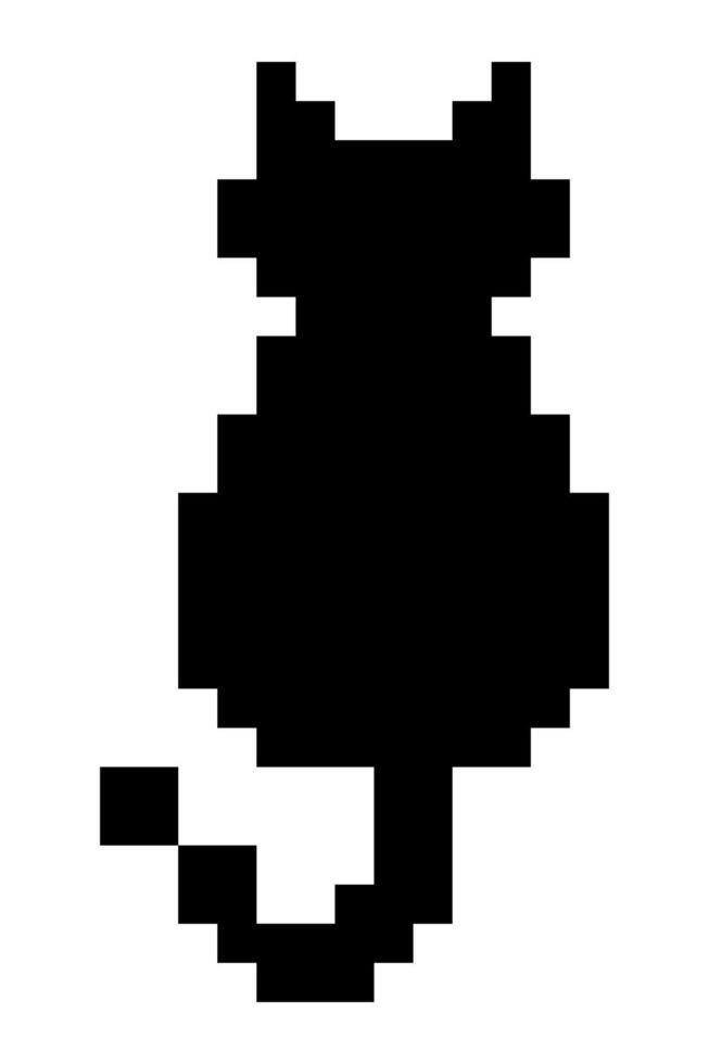 Cat icon logo pixel art design. sticker fun pet cartoon pixel. cute animal retro monochrome art. vector
