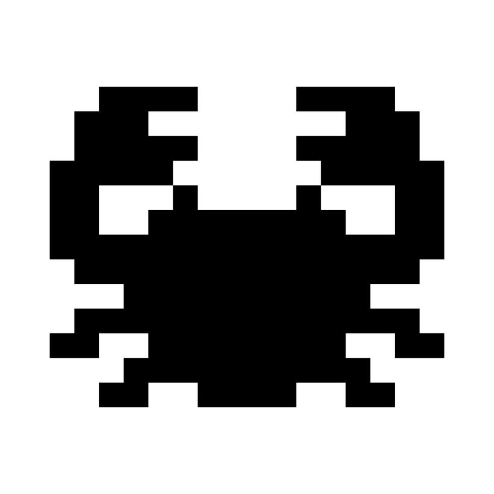 pixel art crab game 8 bit animal icon logo. black and white sticker pixel art. vector