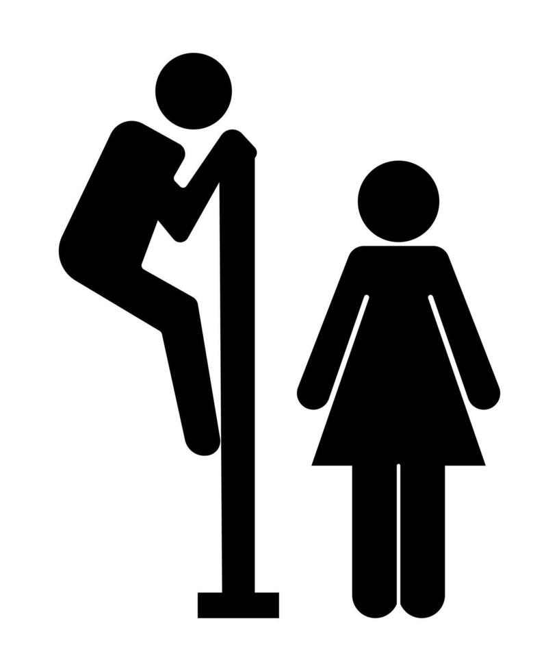 Funny public toilet concept icon symbol sign pictogram. men peek at women illustration. vector
