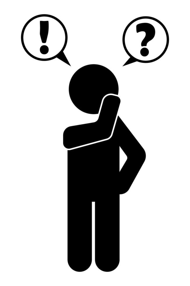 Man confused black icon. pictogram thinking man illustration. vector