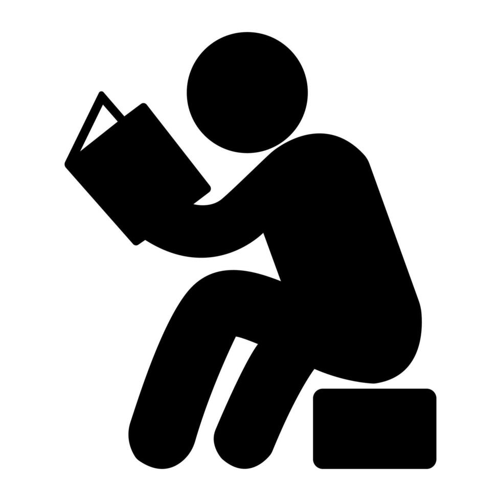 illustration of a silhouette of a person is reading book. sticker black style. sit down person. vector