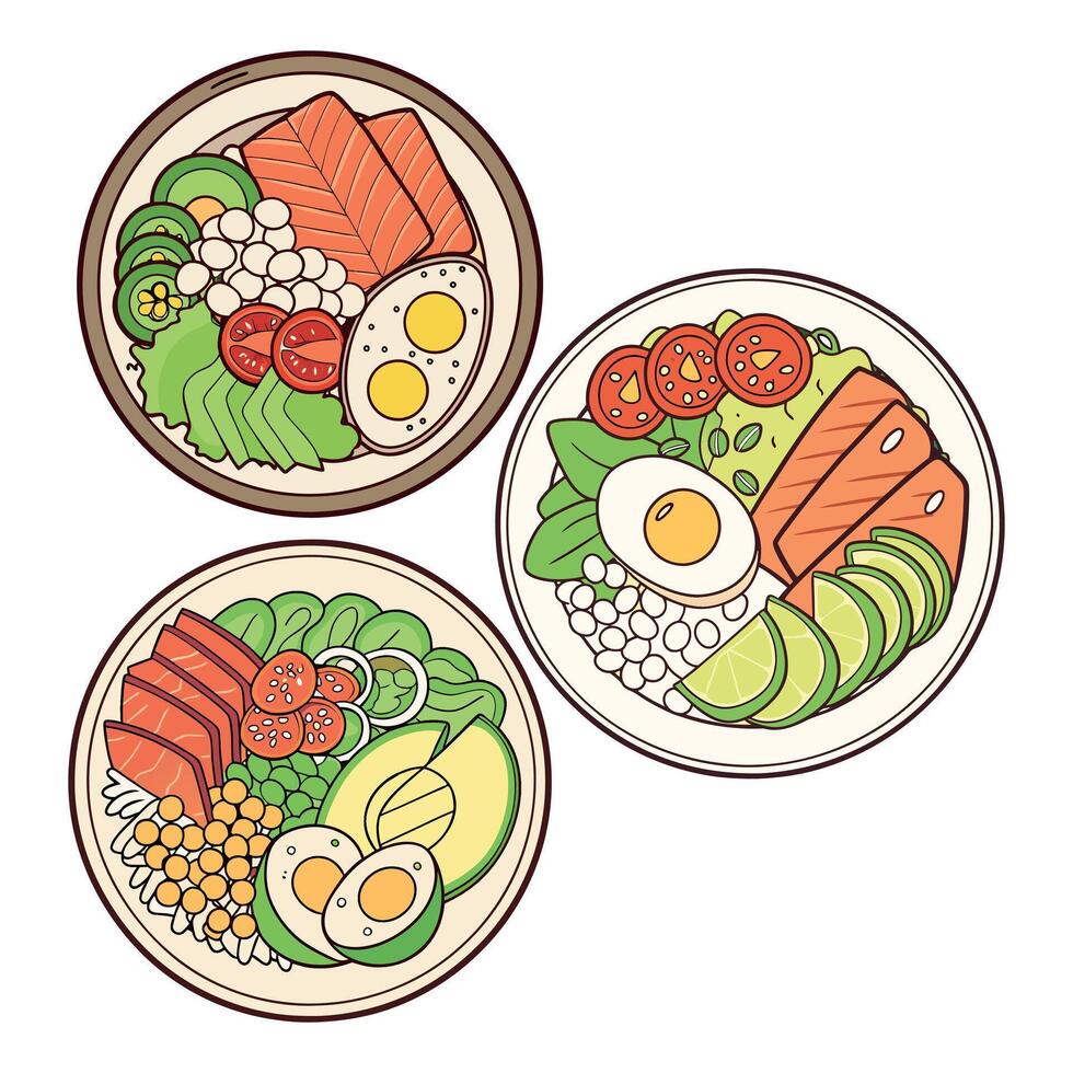 Top view of hand drawn food dish collection vector