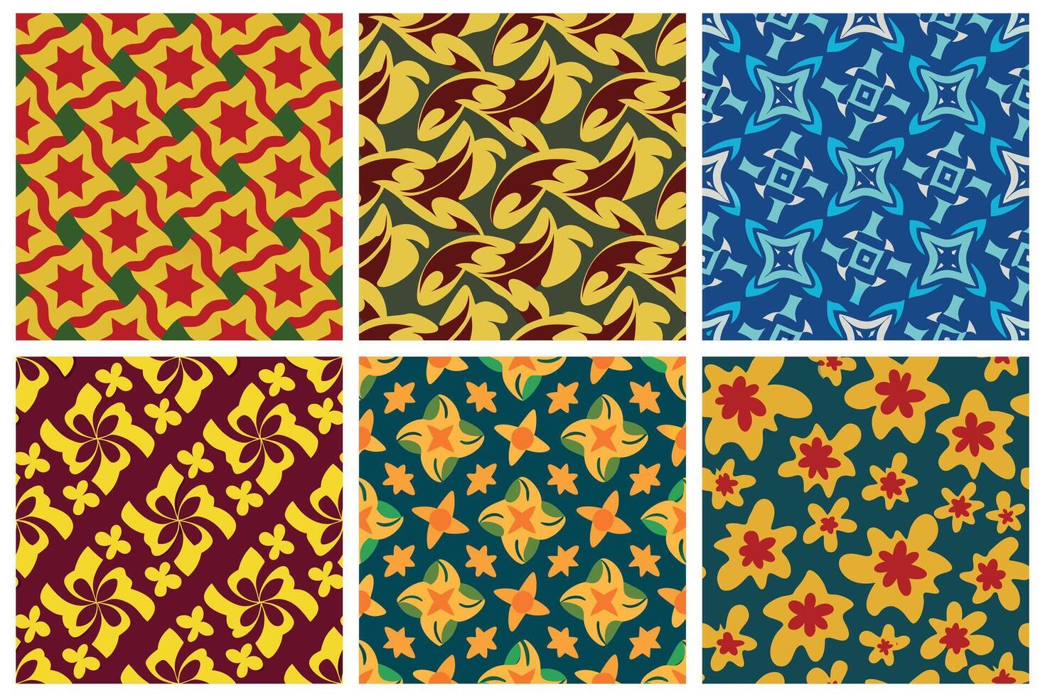 A set of six different patterns with different colors vector