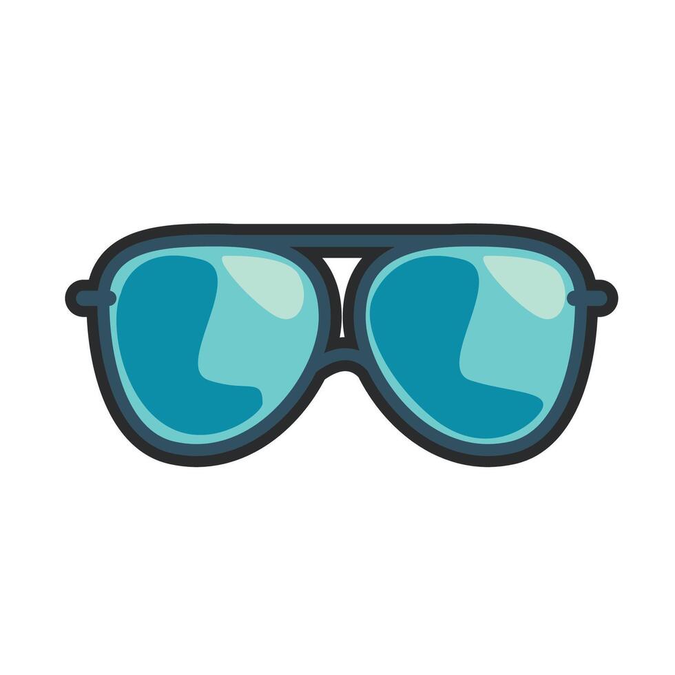 blue frame sunglasses with outline in flat design. vector