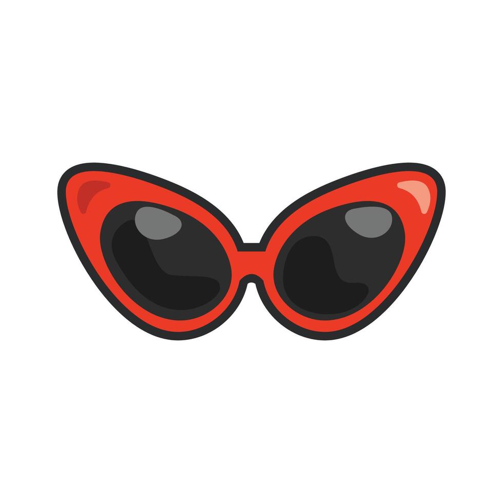 red frame sunglasses with outline in flat design. vector