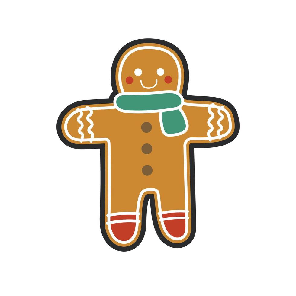 gingerbread cookies with outline flat design. vector