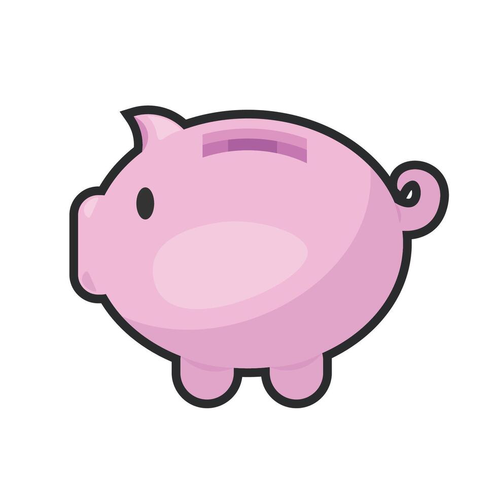 piggy bank with outline flat design. vector