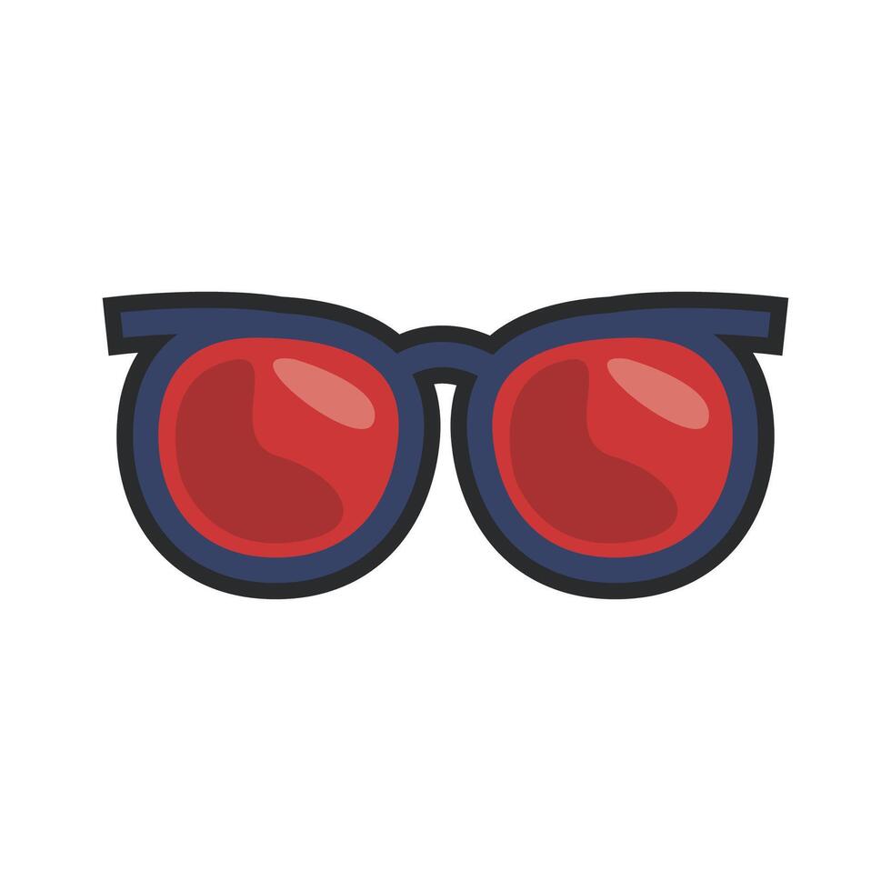 blue frame red lens sunglasses with outline in flat design. vector
