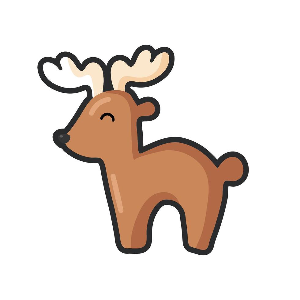 horned deer with outline in flat design. vector