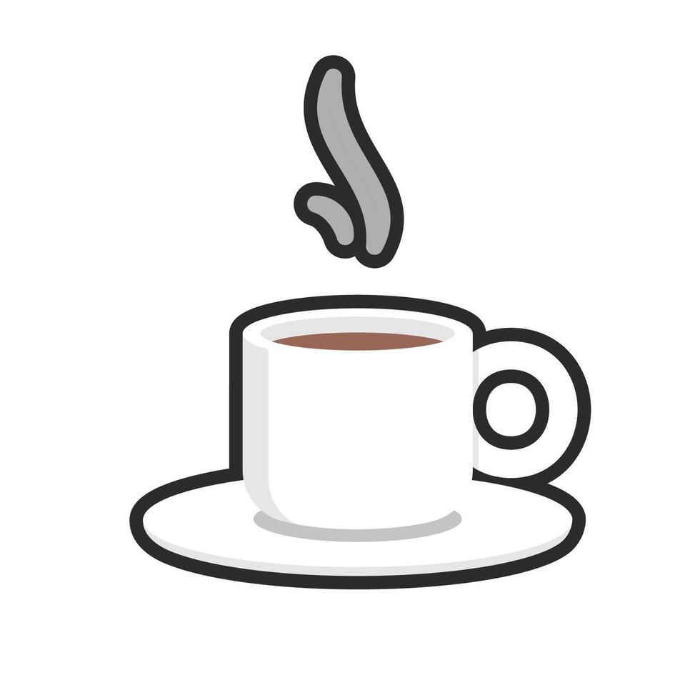 white coffee cup with outline flat design. vector